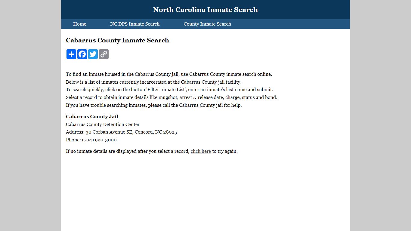 Cabarrus County Inmate Search